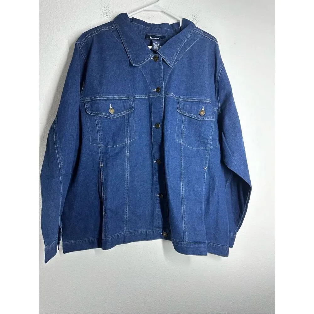 Denim & Co Blue Button Down Jacket Size 3X NWOT 4 pockets Cotton Blend